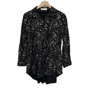 Solitaire Black With Gold Stars Long Sleeves Blouse Size M